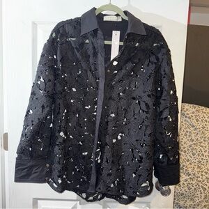 SHEIN Black Lace Button Down Shirt